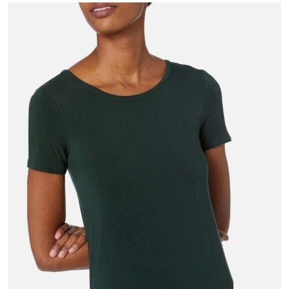 Daily Ritual Short Sleeve Jersey Knit Maxi Dress Side Slit Forest Green Small - Picture 3 of 11